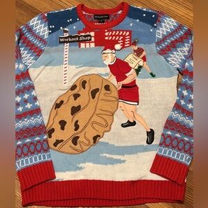 Men's Ugly Christmas Sweater - Gym Bro Santa Red and Blue
